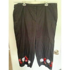 Casual Corner Annex Black Pants 2X - Floral Embroidery